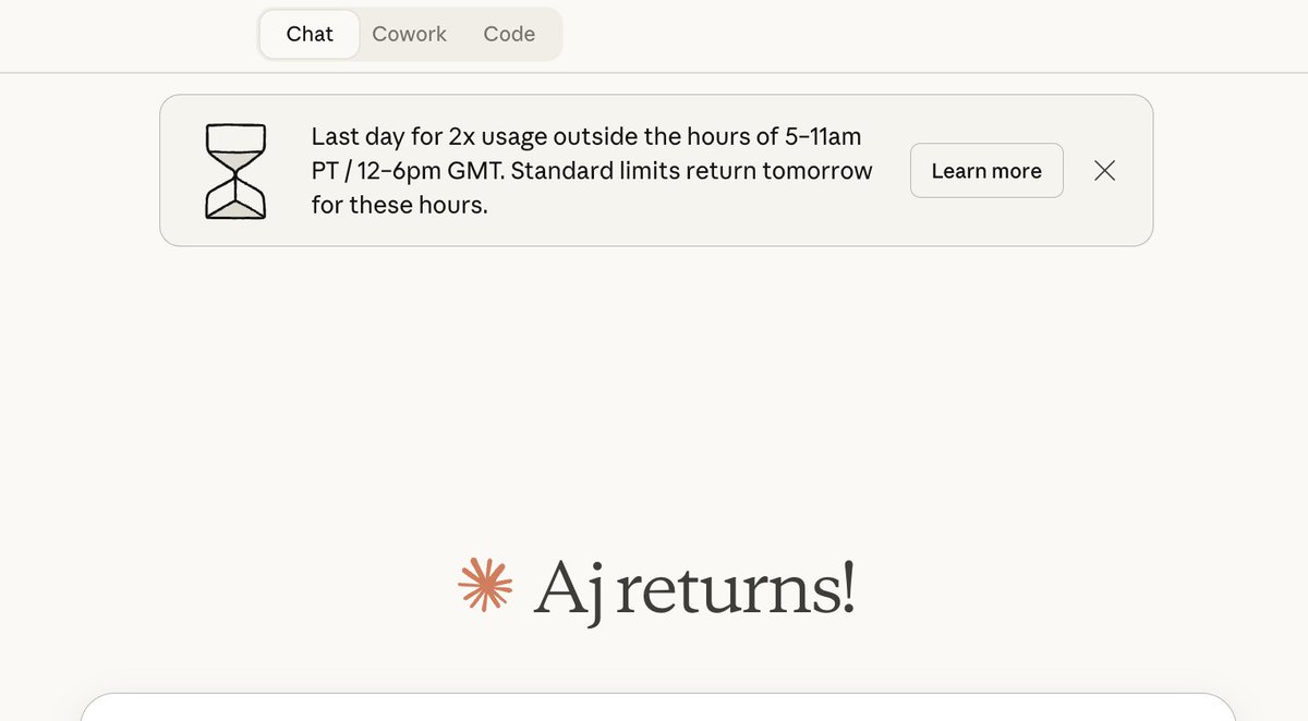 Always surprised by simple UX mistakes even successful companies make. Would not have been hard for <a href="/claudeai/">Claude</a> to show the time windows in local time (IST for me) instead of PT/GMT.  
cc: <a href="/trq212/">Thariq</a>