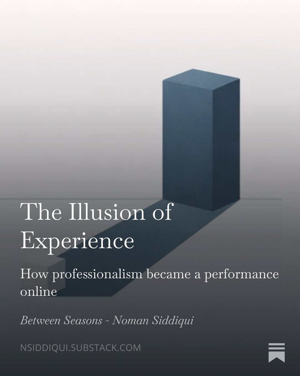nomanssiddiqui's tweet photo. Spend 5 minutes on LinkedIn and you’ll feel behind. In real life, most people are still figuring things out

The Illusion of Experience: The Performance of Professionalism

My piece: 
https://t.co/Oo9ijIX99a

#DigitalCulture #WorkCulture #PerceptionVsReality https://t.co/tbbokskR3a