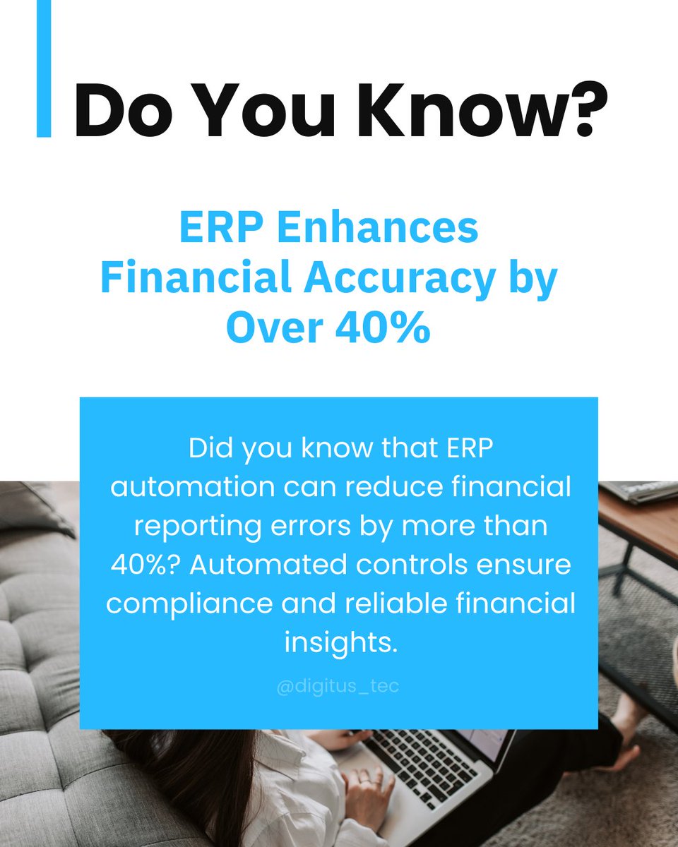 DigitustecSL's tweet image. Precision That Drives Results
—
Did you know that ERP automation can reduce financial reporting errors by more than 40%? 
—
Head to the link in our bio
#Digitus #StrategicVision #FinancialAccuracy #ERPAutomation #BusinessCompliance