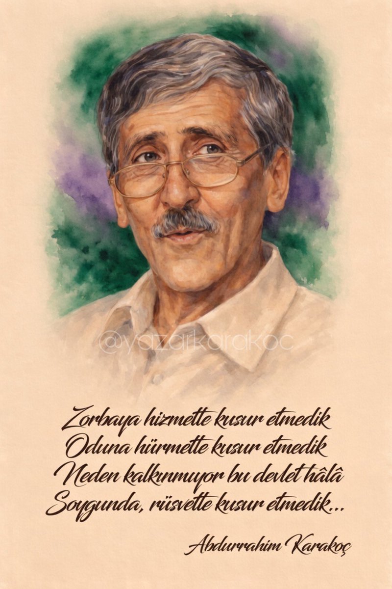 yazarkarakoc's tweet photo. Zorbaya hizmette kusur etmedik
Oduna hürmette kusur etmedik
Neden kalkınmıyor bu devlet hâlâ
Soygunda, rüşvette kusur etmedik..

Abdurrahim Karakoç https://t.co/VuDgTxONsf