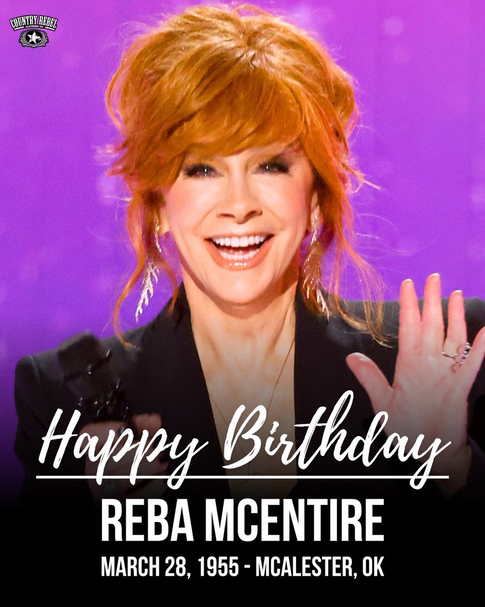 countryrebel's tweet photo. It's a country queen's 71st birthday today! 👑 🎂

Reba McEntire was born in McAlester, Oklahoma, on this day in 1955. Songs such as "Is There Life Out There," "I'm a Survivor," and her version of Bobbie Gentry's "Fancy" made her a country music icon known around the world.

Reba has also acted in movies and TV shows. She had a namesake sitcom that ran for six seasons and currently stars on the hit NBC series "Happy's Place."

Now, this is the place to wish her a happy birthday! 🥳 💜
