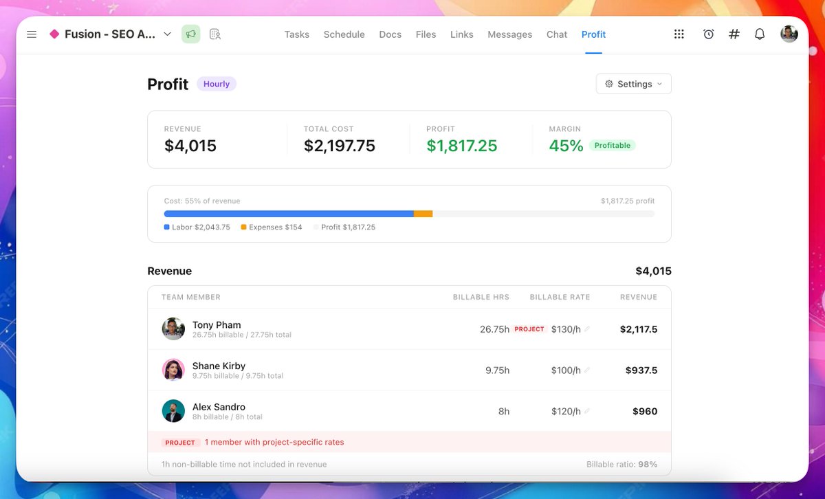 New in Upbase: Profit Tracking is live.

Revenue, labor cost, and margin per project, per client, and across your workspace. No spreadsheet required.

Also shipped: a topbar Time Tracker so logging time takes seconds from anywhere in the app. 

upbase.io/blog/%f0%9f%8e…