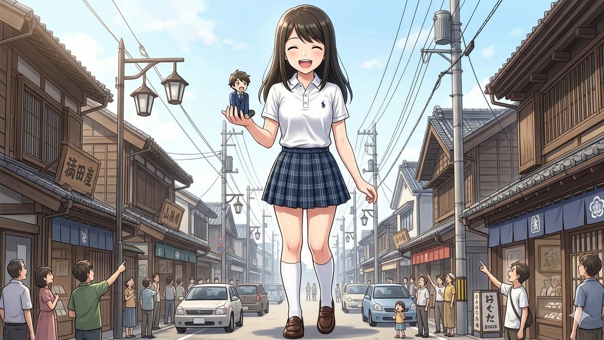 HTrackman's tweet photo. アニメ、月がきれいの水野茜を
巨大化させて
ポロシャツを着せてみました　
月がきれいは中学生の恋愛を描いたアニメ
綺麗なアニメ映像でしたね
#月がきれい　#水野茜　#巨大女子　#巨大娘　#giantess #ポロシャツ https://t.co/W2iOLisdDc