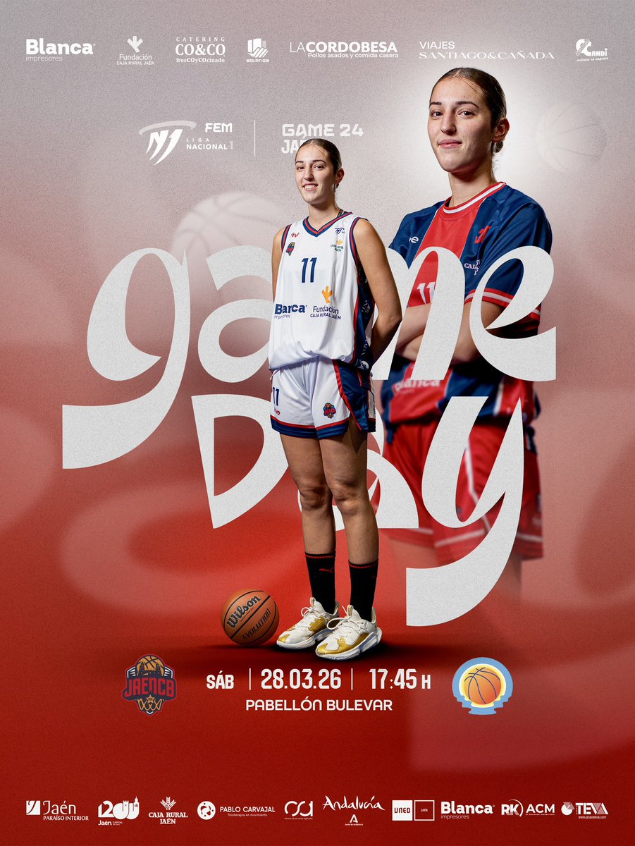 jaen_cb's tweet photo. | DÍA DE PARTIDO LN1 FEMENINO |

¡Hoy jugamos!

Partido de liga de nuestro equipo Blanca Impresores Jaén CB frente a @eltoyobasket .

📅 SÁBADO 28.03.26
⏰ 17:45 H
📍 Pabellón Bulevar

💪🏻💪🏻💪🏻¡MUCHA SUERTE!

@blancaimpresores
#jaencb #ln1 #ln1femenino https://t.co/uUt9GWRqHz