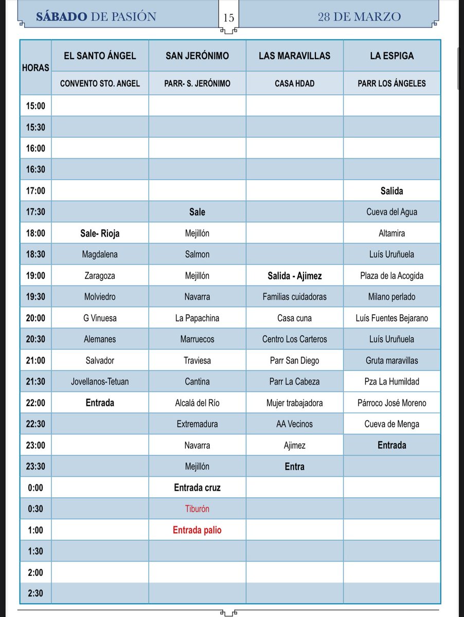 ℹ️ Horarios y recorridos oficiales de todas las hermandades que realizarán estación de penitencia en este #SabadodePasion

#TDSCofrade #SsantaSevilla26