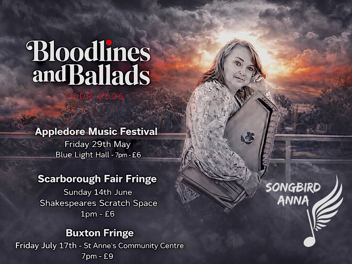 AnnaMusicby's tweet image. Bloodlines and Ballads – Tour 2026 📷
I will be taking Bloodlines and Ballads on the road this year – a journey through traditional stories and powerful songs.
📷 Tickets: buytickets.at/songbirdanna
#FolkMusic #BloodlinesAndBallads #LiveMusic