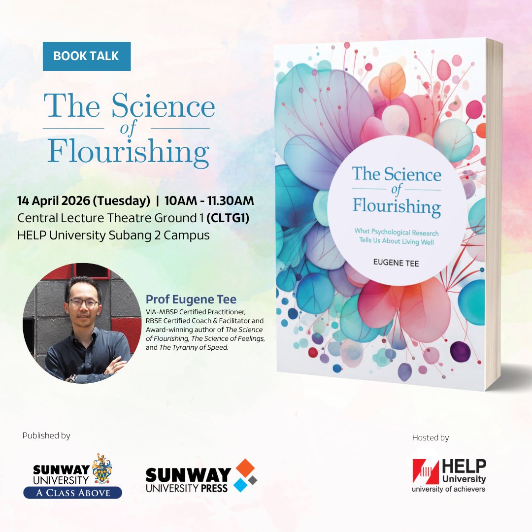 eugene_tee's tweet photo. Delighted to share my new #positivepsych book, The Science of #Flourishing: What Psychological Research Tells Us About Living Well is now available for sale!  

Pick up copies here:

🟠Shopee: https://t.co/2qbzL9Kv5c
🟢Gerakbudaya: https://t.co/DiJCOz4dEV https://t.co/Fqxyodc4bC