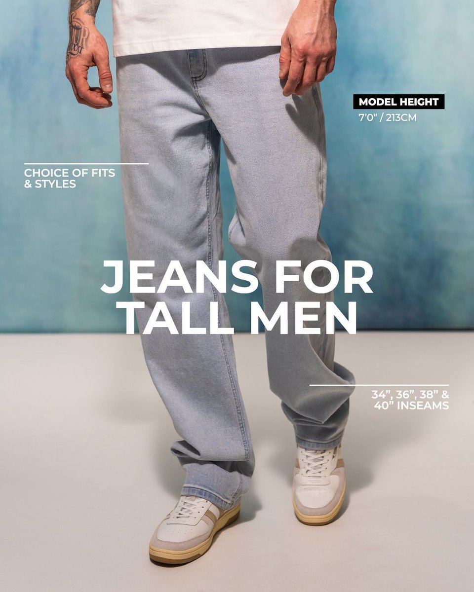 2tall's tweet image. Every tall guy knows high street ‘long’ jeans just aren’t long enough.

Here at 2tall, every style is made with the extra length tall men actually need. We're tall guys too - we've got you.

#2tall #clothesfortallmen