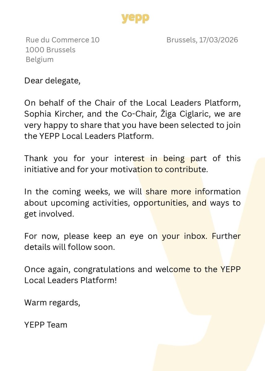 Een kleine update! 🇳🇱

Namens het CDJA geselecteerd als delegate-member voor het Local Leaders Platform van YEPP (Youth of the European People’s Party)

YEPP is onderdeel van de EVP (Europese Volkspartij), de Brusselse moederorganisatie van het CDA, CU, NSC (en tot voor kort BBB)