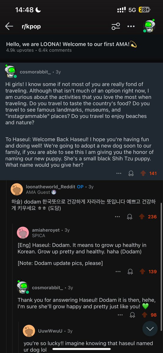 cosmorabbit_'s tweet photo. Finally introduced 도담 (Dodam) to her mother. Showed Haseul the pupper she named during LOONA’s r/kpop AMA. #ARTMS #LOONA #Haseul https://t.co/ECKLN9AUXU