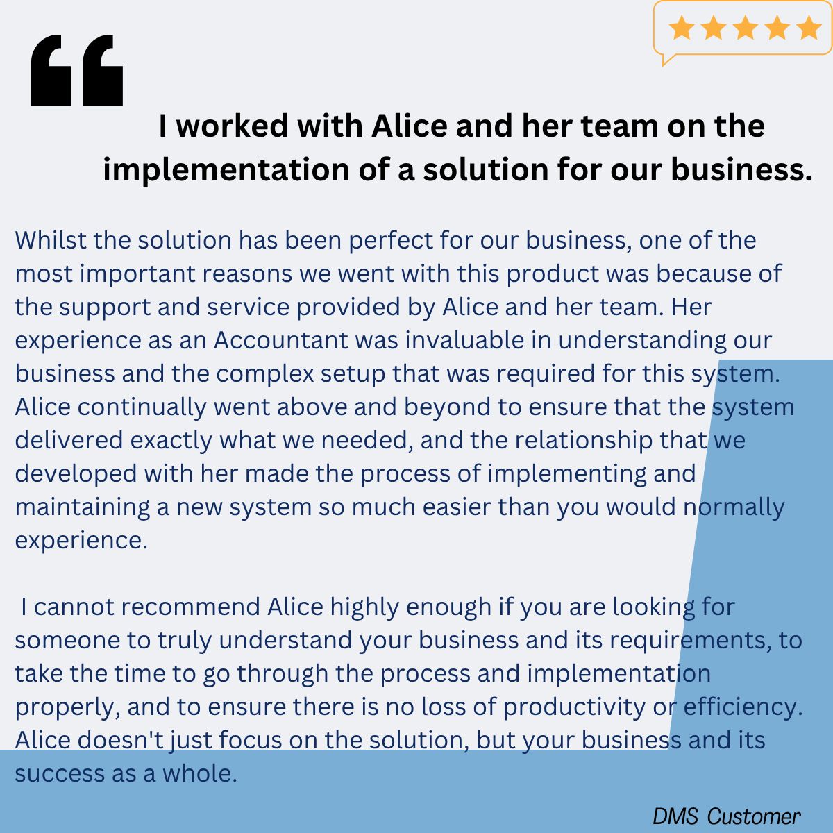 DmsPty's tweet photo. When expertise meets execution, the results are powerful.

Don’t just take our word for it, here’s what a DMS customer had to say about working with Alice.

The right partner delivers.

Ready to see what that looks like for your business? #DMSLetsChat https://t.co/Wx0FMR4qdV