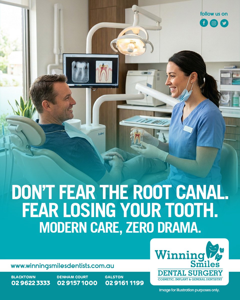 WinningsSmiles's tweet image. #Rootcanals have a scary reputation — but today, they’re comfortable and tooth-saving.

The treatment removes infection inside the tooth, relieves pain, and lets you keep your natural smile instead of needing an extraction.

#WinningSmilesDentists  #Toothpain #Lostyourtooth