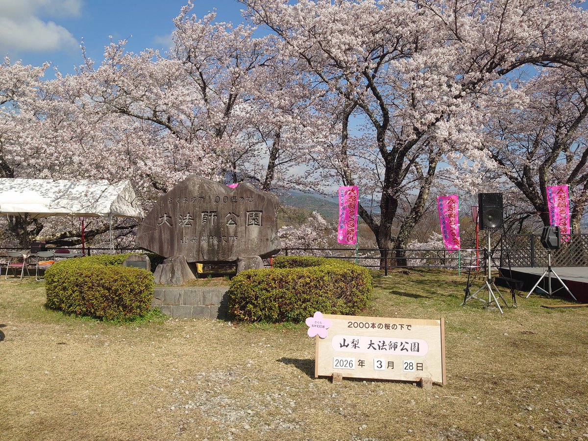 fujikawa_dmo's tweet photo. 🌸大法師さくら祭り🌸
本日２８日から４月５日開催です
初日天気も良くたくさんの方が桜を楽しんでいました✨#ゆずにゃん　のじゃんけん大会も行われました☺️

＃富士川町観光
#桜祭り
＃大法師公園
#ゆずにゃん https://t.co/7wuGmdzj6T