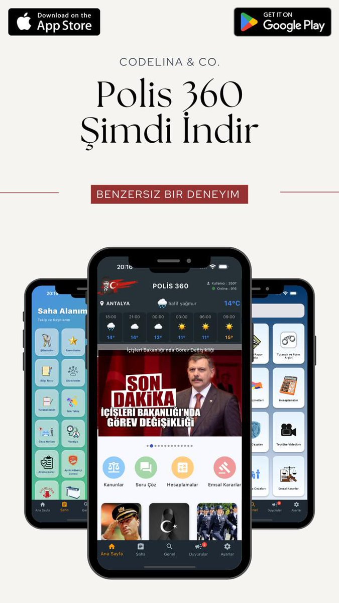 Değerli Meslektaşlarım Polis 360 uygulaması meslek hayatınızı kolaylaştıracak şekilde bir sürü özelikler sunmaktadır. Bu mesleki bilgi bankasından istifade etmek isterseniz uygulamayı ücretsiz olarak indirebilir ve kullanabilirsiniz.

#Polis360 uygulaması hayırlara vesile olsun.