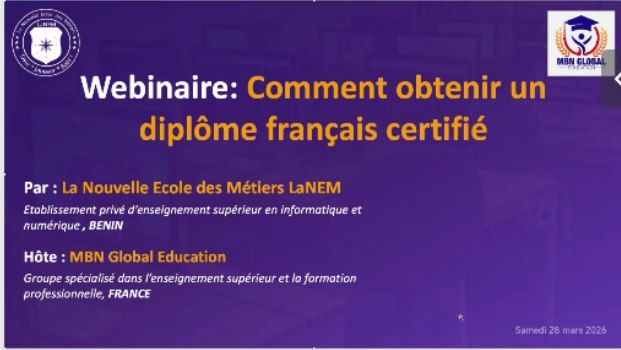 lanem_edu's tweet photo. Le webinaire LaNEM - MBN Global vient de commencer !
Il est encore temps de nous rejoindre pour découvrir 

- Les opportunités d’études en France  et au Bénin 
- Le parcours LaNEM-MBN qui permet d’obtenir des diplômes reconnus dans les deux pays
 https://t.co/wyYh3Owsft https://t.co/n78jeMNXjH