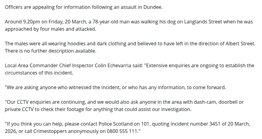 crochetjenny's tweet image. 78 years old 🤬
#Dundee    
scotland.police.uk/what-s-happeni…