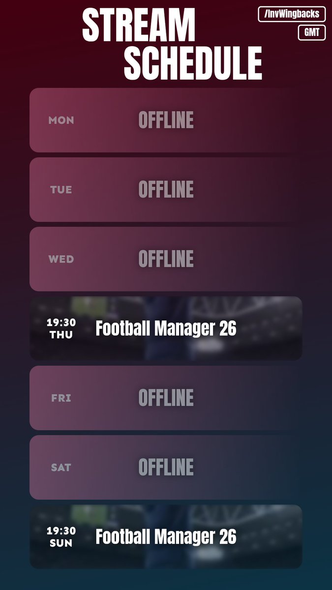 Back on my #FM26 bullshit!

Thursdays and Sundays over on twitch (InvWingbacks)

Also on TikTok, YT and Insta!