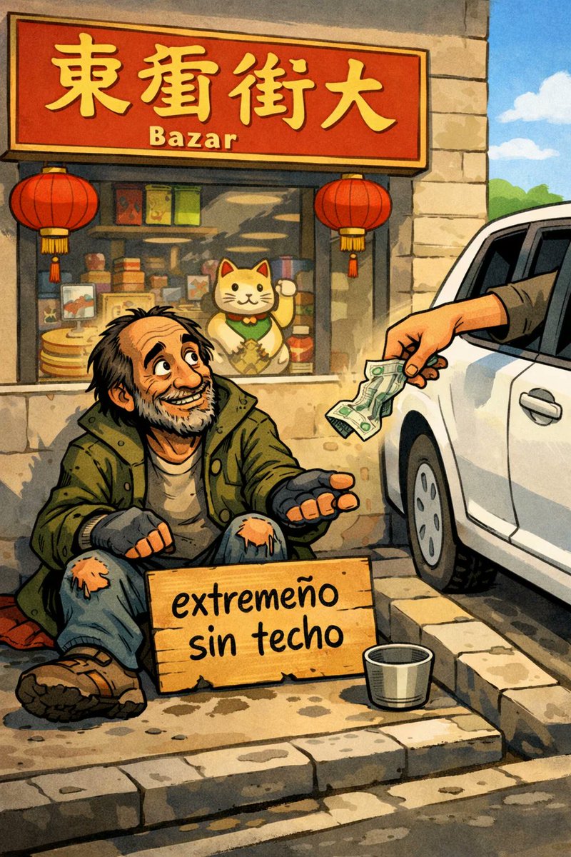 nonam3d's tweet photo. El otro día viví una escena surrealista: un sintecho habitual, sentado en la acera con sus bártulos, recibe la visita de un señor mayor, en coche, que le arroja un billete de 5€ arrugado sin bajarse del vehículo. «Toma», le dijo. El billete cayo a mitad de camino, en la acera. https://t.co/0lxDbBDscp