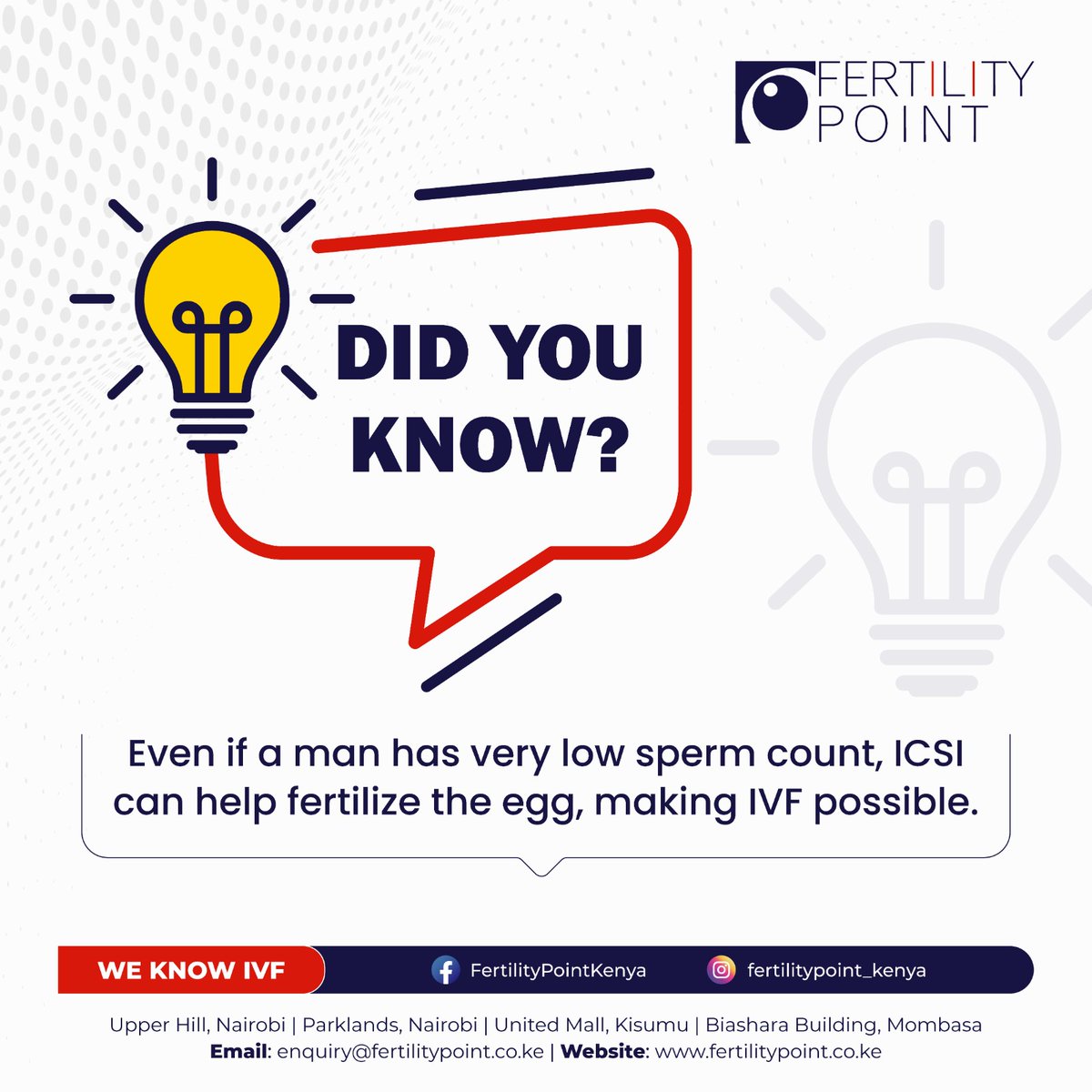 Have you been told that low sperm count might make it difficult to have a baby?Many couples lose hope because of this,but advanced fertility treatments like ICSI are giving men a real chance at fatherhood.
Let’s talk about the options that could work for you.
+254792111222
 #IVF