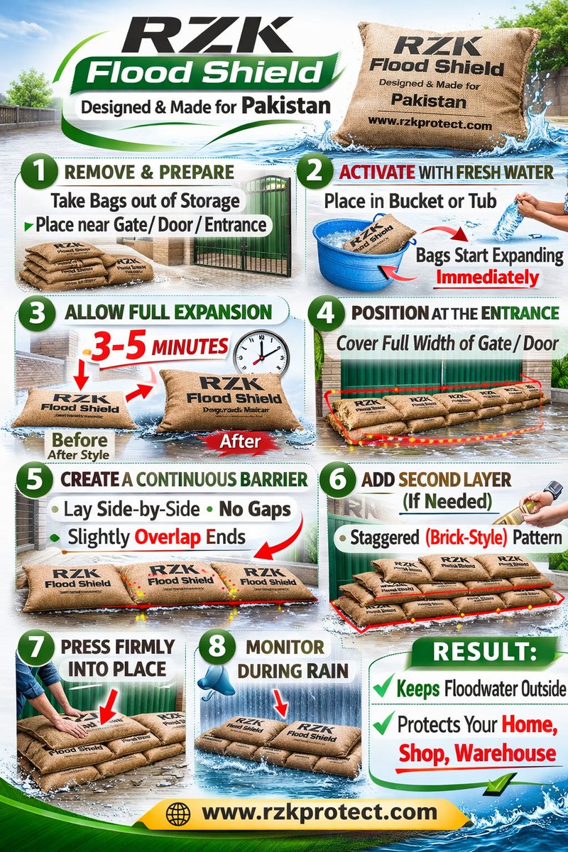 RZKFloodShield's tweet photo. 🚨 STOP flood water BEFORE it enters your home!
Don’t risk damage this monsoon. Order RZK Flood Shield Bags NOW. Limited stock!
 https://t.co/0HdyQJ4hit | WhatsApp 0317-5488836 https://t.co/p8PJ6EEmBx