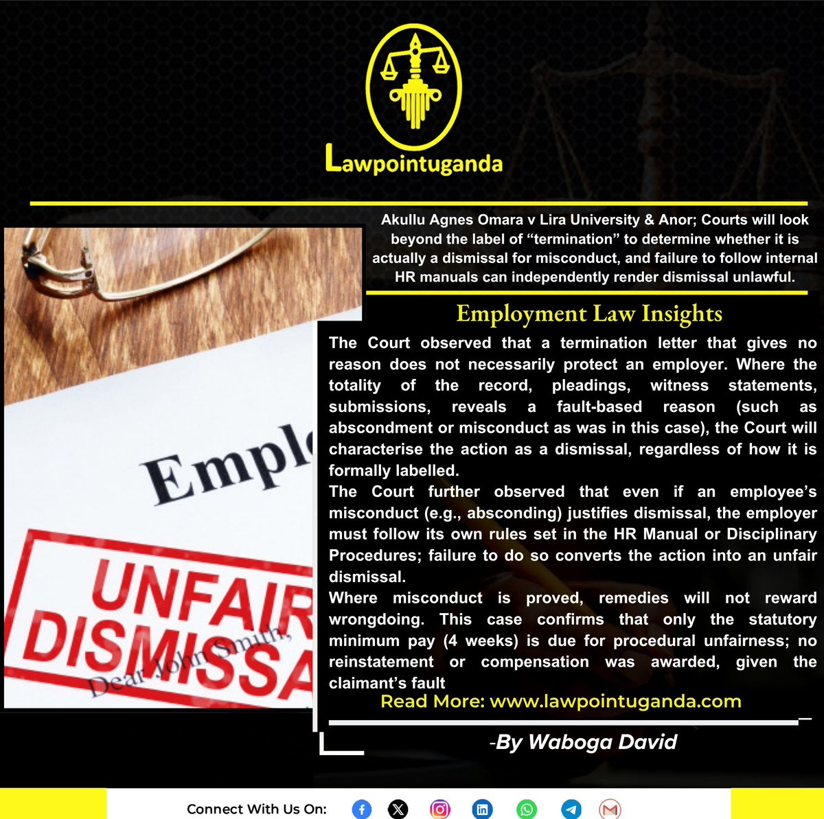 Agnes applied for study leave with pay at Lira University, but her formal request was denied, even though she had received verbal approval. After proceeding with her studies at Soroti University, a disciplinary process was initiated, including a show-cause notice and a meeting.