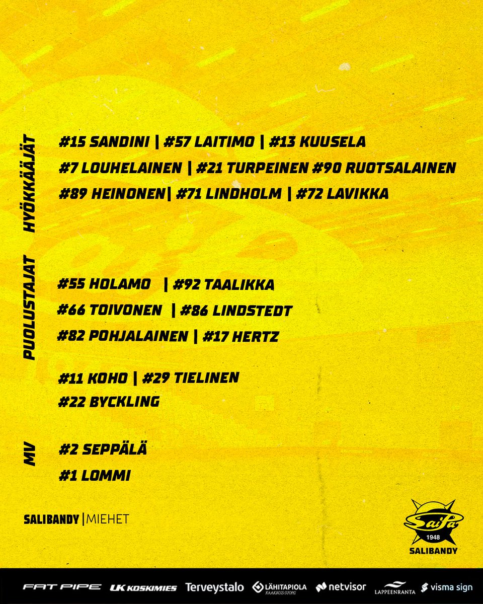 SaiPaSB's tweet photo. 💛KOKOONPANO🖤

⚔️LNM -  SaiPa SB
🕑18.00
🏟Krankka-areena
📺SalibandyTV

#saipasb #ylpeästikeltamusta #salibandy #inssidivari #lappeenranta https://t.co/1ePzsMzyev