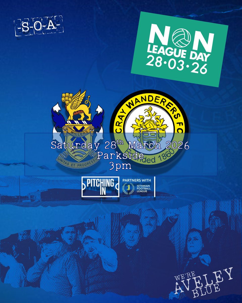 Sons_of_Aveley's tweet photo. MATCHDAY
It’s @nonleaguedayuk
@AveleyFC vs @OfficialWands
Parkside. 3pm.
Get over. Support your local team.
Support a good cause.
And have a great afternoon out getting your football fix
#UpTheMillers #ProstateCancerUK #NonLeagueDay #SupportYourLocalTeam https://t.co/cTRruMol6u