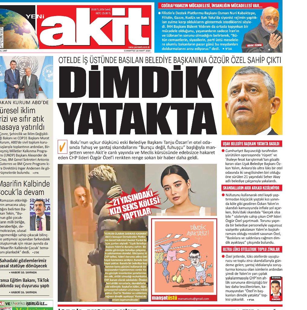 Tebrikler Akit. 
Yılın MANŞETİ
Ahlaksızlığı savunun da ahlaksızdır 
<a href="/eczozgurozel/">Özgür Özel</a> 
<a href="/yeniakit/">Yeni Akit Gazetesi</a>