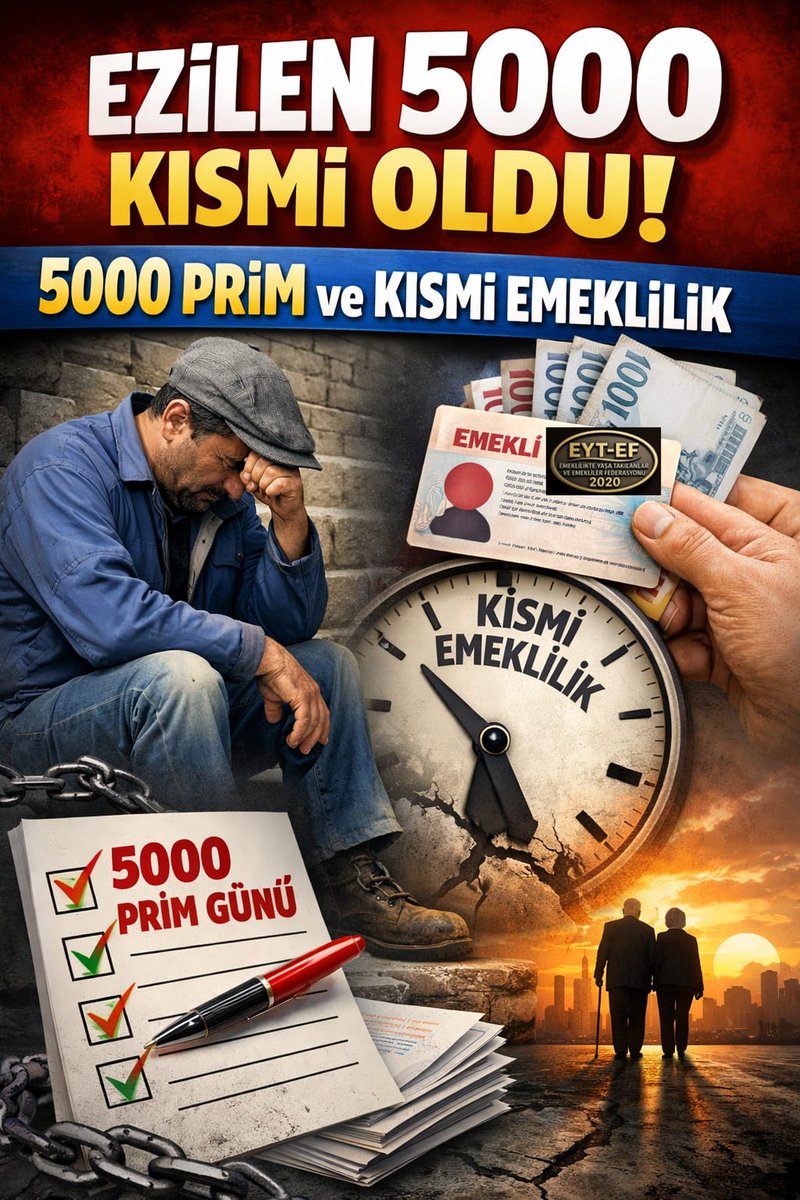 📂8.9.99 Öncesi👇

#Ezilen5000KısmiOldu

Söz verip,umut dağıttılar
Ama sıra hak teslimine gelince
Yine dışarıda bırakılan
Yine bekletilen
Yine ezilen 5000 Kısmi oldu
Mağdurlara reva görülen bu tablo
Hem hukuken hem vicdanen iflastır
#iktidarEmekliyiEziyor
<a href="/RTErdogan/">Recep Tayyip Erdoğan</a>
<a href="/isikhanvedat/">Prof. Dr. Vedat Işıkhan</a>