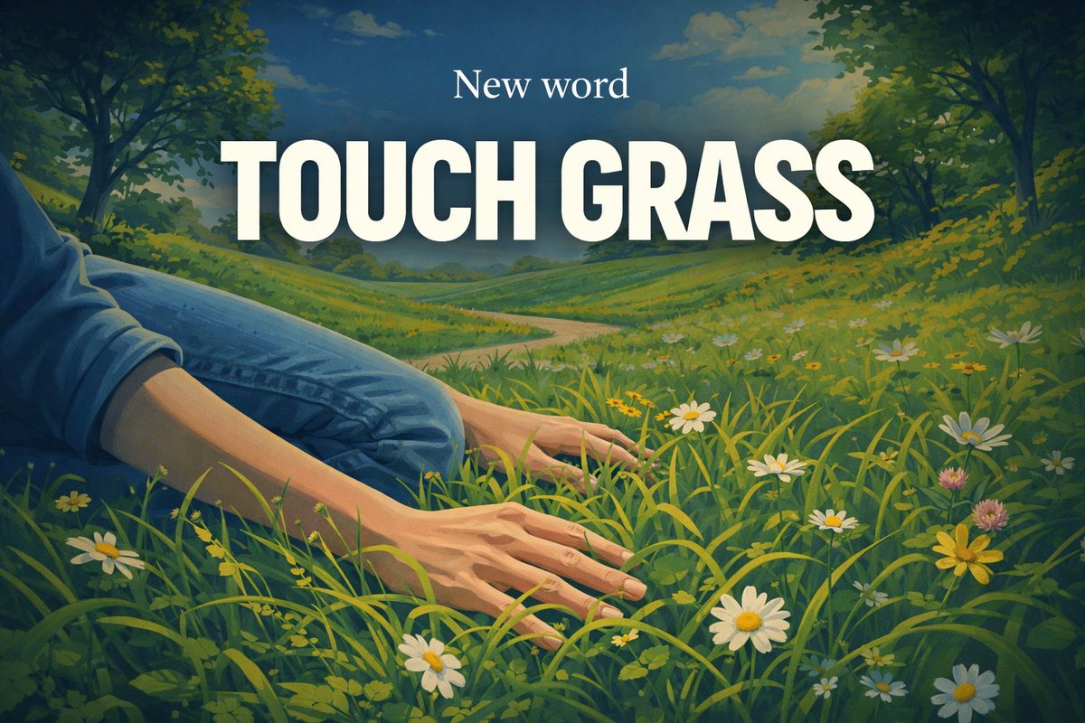 New word for the day: 

TOUCH GRASS

Meaning: Take a break from the internet and reconnect with real life.
Sentence: Sometimes the best solution to stress is simple, log off, go outside, and touch grass.