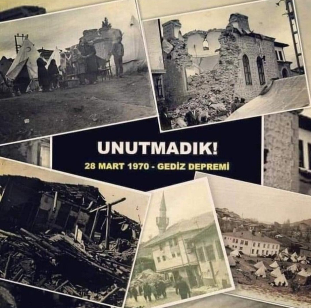 28 Mart 1970
1086 Ölü, 1260 Yaralı
Depremin 56.Yıldönümünde Allahım ölenlerimize rahmet eylesin.
Rabbim ülkemizi her türlü acılardan korusun.
#Gedizdepremi #Gediz #Eskigediz