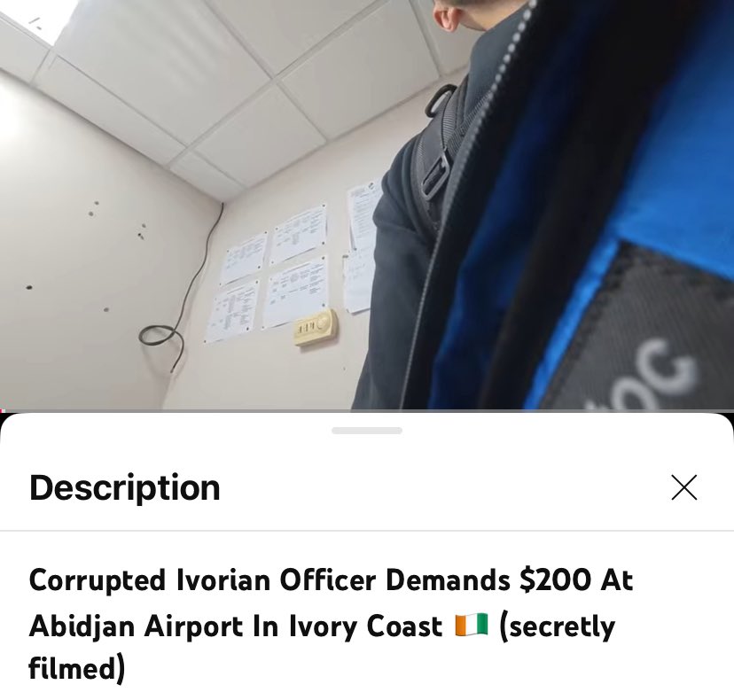 johnPololo33's tweet photo. Dans cette vidéo un youtubeur affiche en 4K la corruption et le racket en cours à l’aéroport d’Abidjan. 
Dans la vidéo l’officier lui demande s’il a de l’argent liquide sur lui, il répond 2000$. L’agent lui dit que c’est interdit de transporter de l’argent liquide 1/ https://t.co/fVocSED6Er