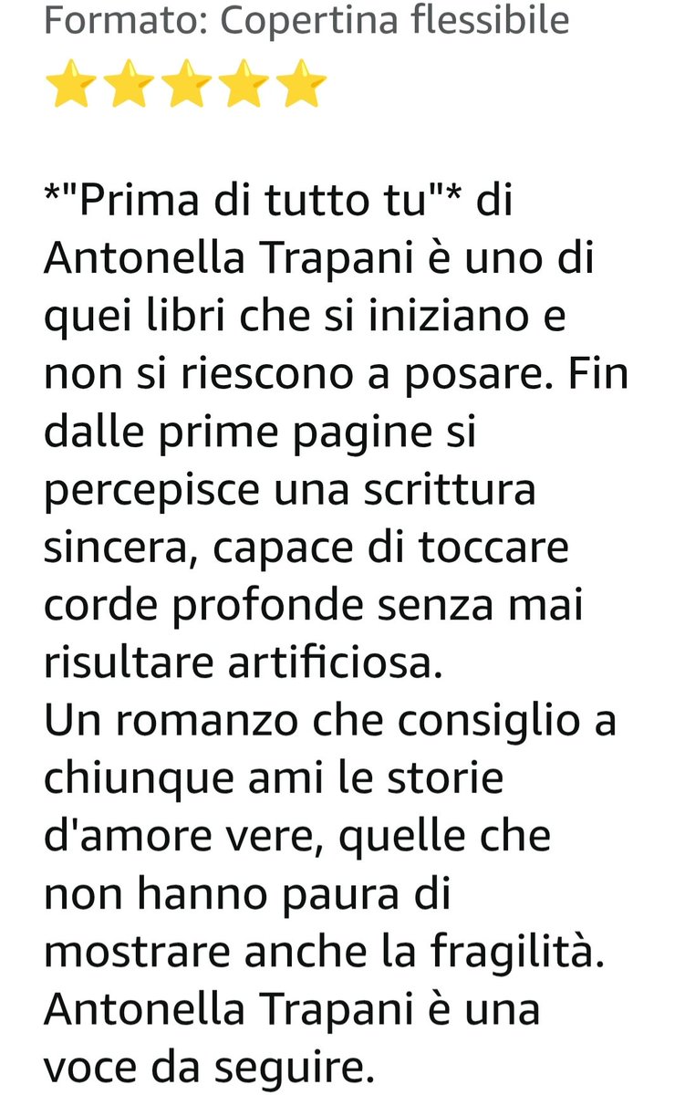 antotp's tweet image. A volte arrivano parole che raccontano un #libro meglio di chi l’ha scritto.

Grazie @LoredanaStella per questa bellissima #recensione al mio romanzo. 📚✒️💖

“Uno di quei libri che si iniziano e non si riescono a posare.”

📖 Prima di tutto tu
👉 t.ly/mEsC6👈