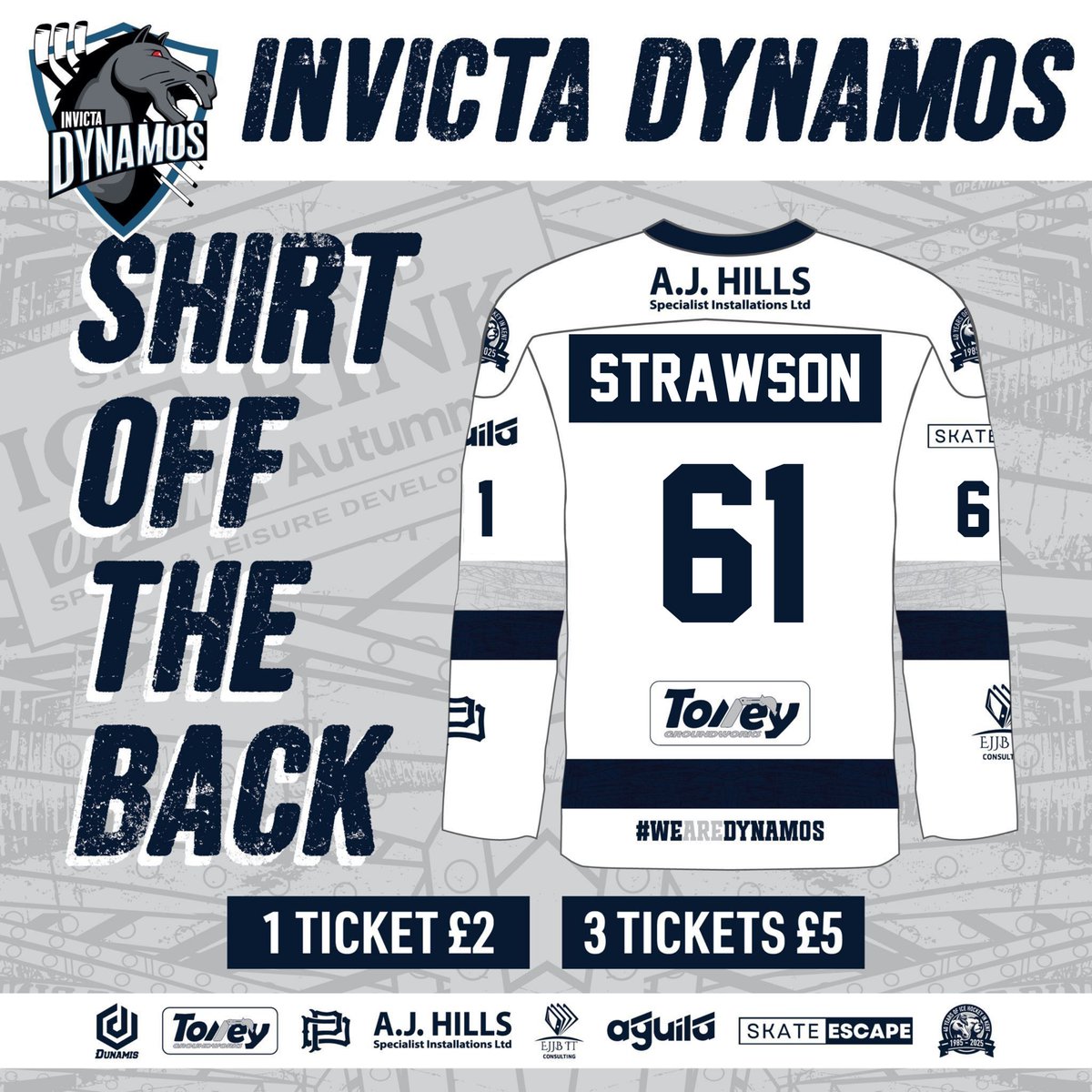 InvictaDynamos's tweet photo. There are plenty of chances to win big tonight so get involved! 🏒

👕 SHIRT OFF THE BACK
Win a genuine, game‑worn home jersey from #61 Arran Strawson
🎟️ £2 for one | £5 for three
📍 Enter with Helen and take home a piece of the action

💸 50/50 RAFFLE
Split the pot and support the Mos at the same time
🎟️ £2 for one | £5 for three
📍 Grab your tickets from Diane as you come into the rink

🥅 CHUCK A PUCK
Test your aim in the second‑period break, closest puck to the penguin wins a family skate pass to Planet Ice
🎟️ £1 per puck
📍 See Evie to take part

#InvictaDynamos #WinBig #ChuckAPuck #5050Raffle #ShirtOffTheBack #DynamosFamily