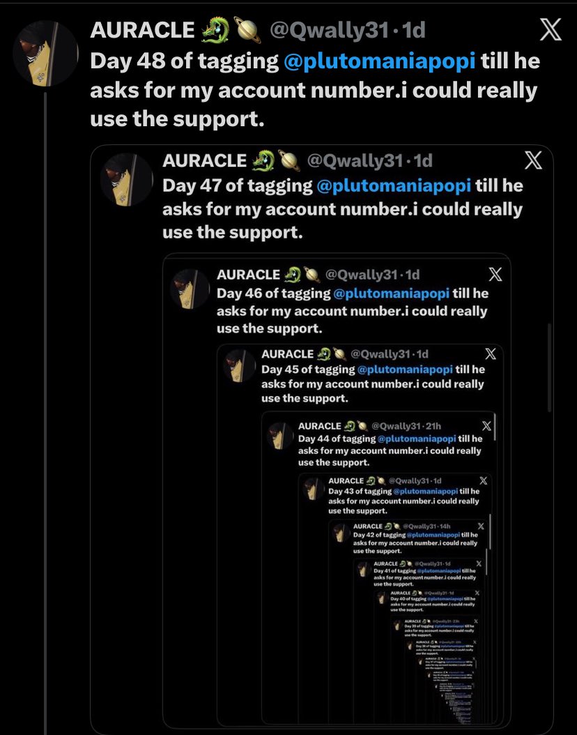 Qwally31's tweet photo. Day 49 of tagging @plutomaniapopi till he asks for my account number.i could really use the support. https://t.co/vQiWOZzfmw