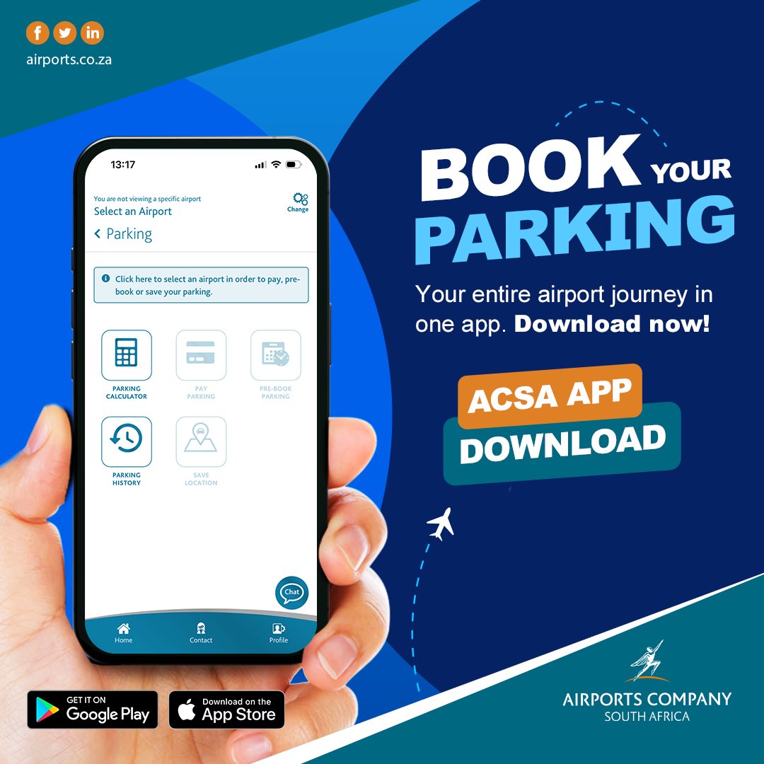 Airports_ZA's tweet image. Skip the hassle. Secure your airport parking in advance. 

The ACSA App makes it easy to plan your trip, calculate costs, and pre-book your parking,all in one place.

Google play: rb.gy/66ycst
App Store: apps.apple.com/za/app/acsa-ap…

#ACSA #ACSAApp #TravelSmart