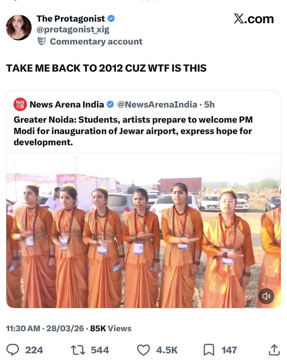 LalaXd's tweet photo. -Today, PM Modi inaugurated Noida International Airport, gifting India its biggest modern airport

-This project was originally approved in 2003 but was stalled for around 10 years during Congress rule

-Later, Samajwadi Party govt delayed it further till 2017 in the name of clearances.

-Double-engine govt laid foundation stone and completed it within a fixed timeline.

But these Pidiots want to go back to the same zero-development era just because the inauguration ceremony had some traditional cultural welcome. 😭😂