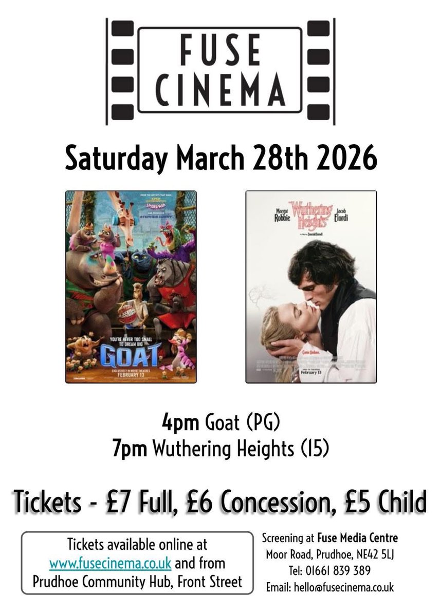 Fuse_Cinema's tweet photo. Today’s screenings at 4pm and 7pm. Tickets available in person or in advance online - where you can also see what is coming up in April and May. https://t.co/SNeyxuQ08w