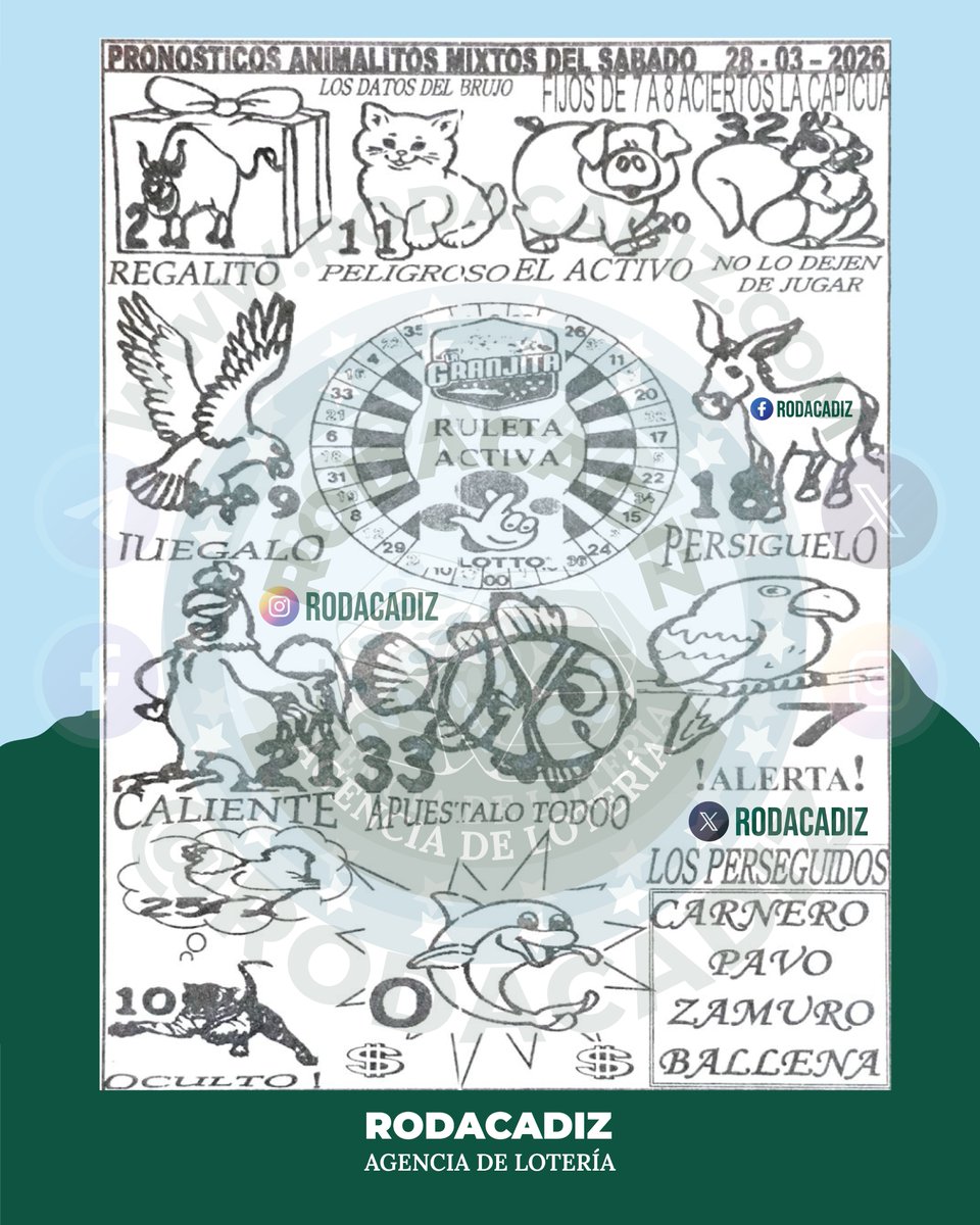 rodacadiz's tweet photo. La Pancha

Agencia de Lotería @Rodacadiz

Canal Telegram: https://t.co/QkNNoh0xeQ 📱
Grupo Telegram: https://t.co/k7OIEYkUV3 📱

Telegram: https://t.co/xY5tK2wlQx 📱
WhatsApp: https://t.co/2vbEkrqnpf 📱
Web: https://t.co/ddwFi437JV

#rodacadiz #pancha #datosanimalitos #agenciadeloteria #tripletas