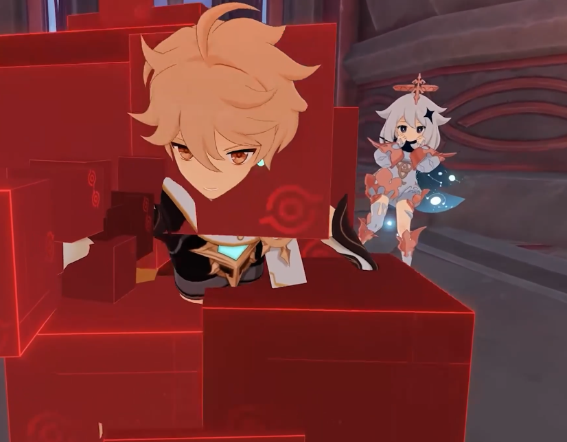 AHiseki's tweet photo. Paimon not getting caught in Temple of Space cubes like: 😱 https://t.co/Y4tEt39Lqo