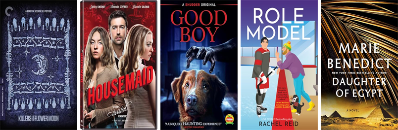 hooksettlibrary's tweet photo. This week the Hooksett Public Library has 141 new books and six new movies.  New items include Killers of the Flower Moon, The Housemaid, Good Boy, Finlay Donovan Crosses the Line, Role Model, Daughter of Egypt, Murder Before Evensong, and Ape Escape. https://t.co/n3pY5azm7X https://t.co/cHjt8rYsom