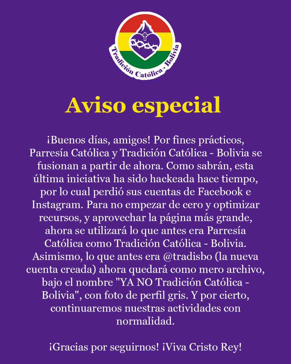Tradición Católica - Bolivia tweet media