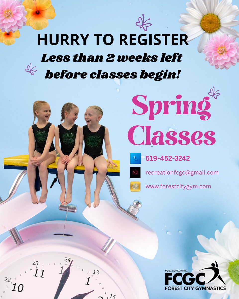 FcgcLondon's tweet photo. The count down is on! ⏰ Spring classes start in less than 2 weeks!

There are still select spots available, so contact us now to join in on the fun!

https://t.co/OtStK363pC
recreationfcgc@gmail.com
(519) 452-3242 https://t.co/LNZTHCmezJ