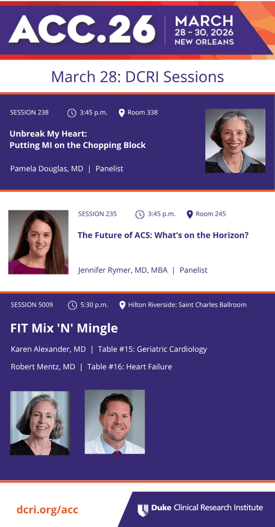 DCRINews's tweet photo. Day 1 of #ACC26 is here! DCRI faculty are sharing the knowledge you need on #cvPrev, #AFib care, #cvACS, #cvPAD, and #cvMI, before capping off the day with a FIT Mix 'N' Mingle networking event. Learn more about DCRI’s thought leadership: https://t.co/FMz0TkJ9VL #CardioX https://t.co/0foqrxCzeI