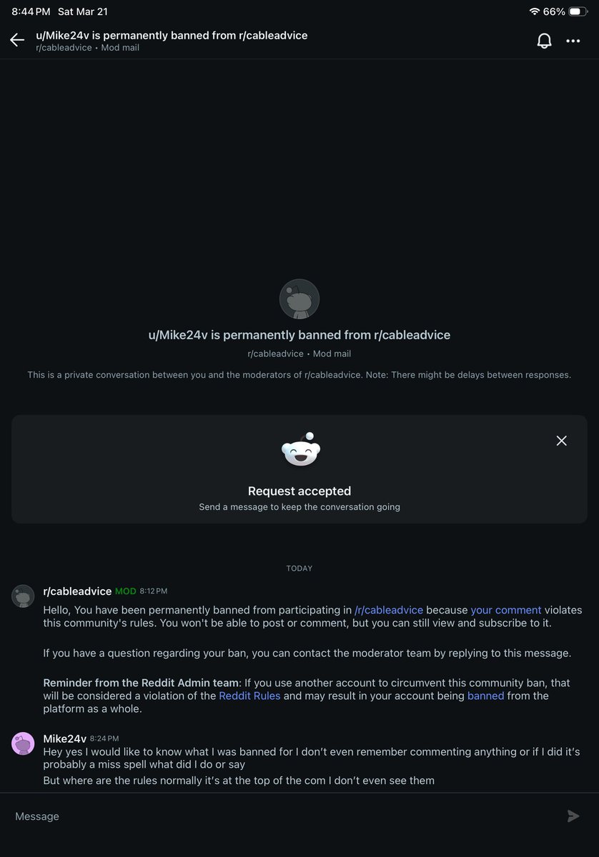 cltmike704's tweet photo. @SiscoDFG But it can’t be as worse as my stupid ban on Reddit for trying to help somebody out 🤣not kanel it’s something else but kanel mods chill though and do they job the right way and not bad like these on this screenshot 🤦‍♂️ https://t.co/oGVp2irhHr