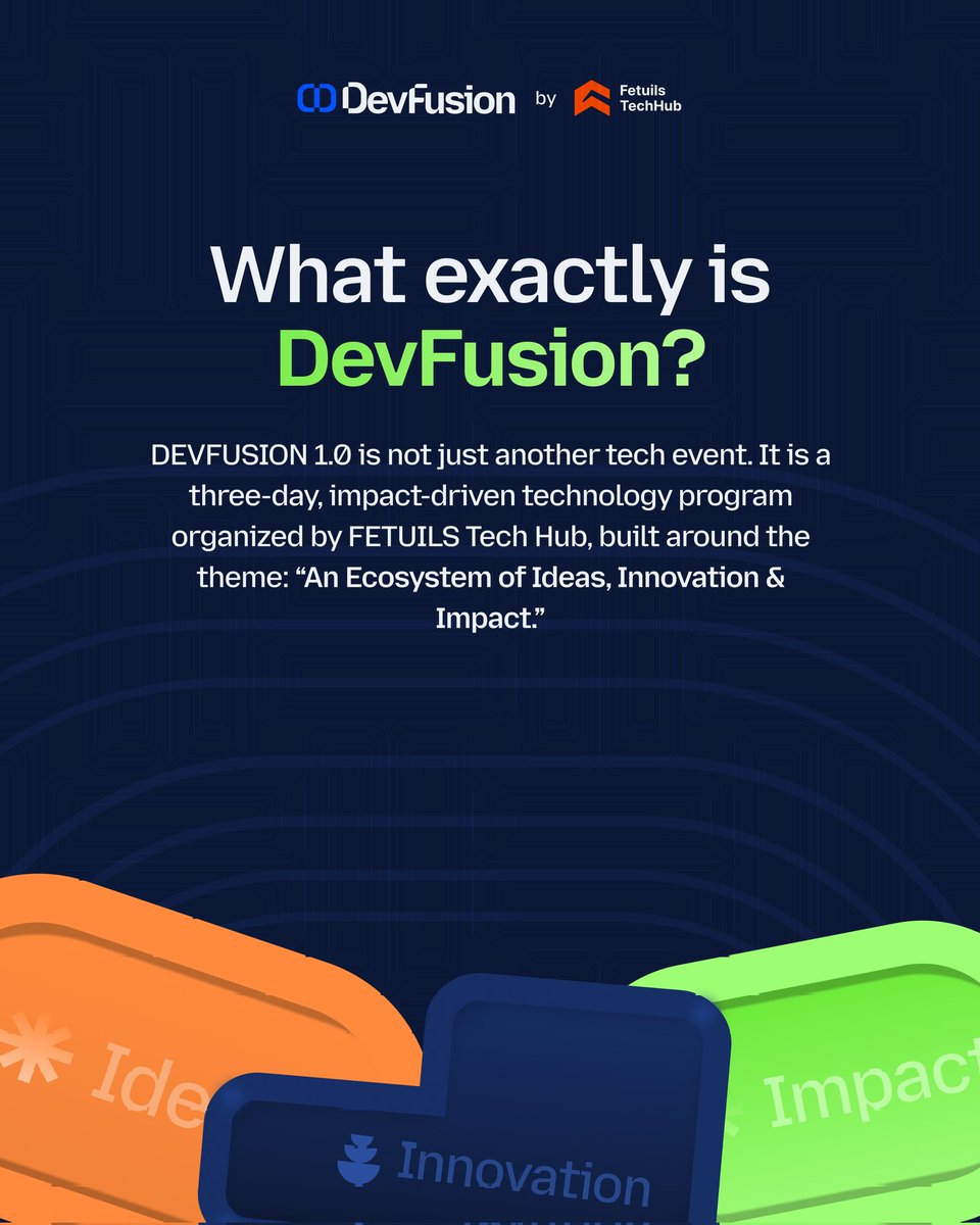 Devfusionfethub's tweet photo. What is DEVFUSION?

DEVFUSION is more than an event, it's a 3-day experience designed to help students, developers, creatives and builders from hands-on bootcamps to a powerful conference day, DEVFUSION brings learning, exposure and community into one ecosystem. https://t.co/4V23rDnWAP