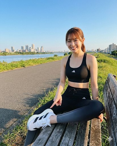 rina_kicks's tweet photo. ヤッホー！今日は朝ラン🏃‍♀️☀️
アディダスのブラックコーデに、相棒のアディゼロ EVO SLを合わせたよ👟
とにかく軽くて反発力がすごいから、ランニングがもっと楽しくなるの✨ 朝の河川敷、最高に気持ちいい〜！

👇インスタ動画も見てね！

https://t.co/8r2TG8eWRI

#ランニング女子 #adizero #AIart https://t.co/wh1dBhvg7F