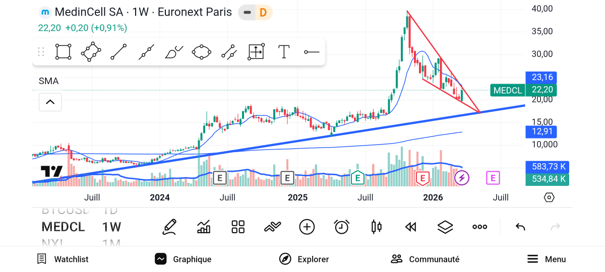 Le_Pignouf's tweet photo. @NCheron_bourse On peut ajouter la convergence de fin de biseau vers une oblique haussière 👍🏻 https://t.co/WVdl5xESek