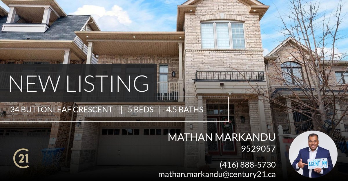 MarkanduMathan's tweet photo. Century 21 Leading Edge  https://t.co/kPCR6xLMPW

📍 New Listing 📍 Take a look at this fantastic new property that just hit the market located at 34 Buttonleaf Crescent in Whitchurch-stouffville. Reach out here or at (416) 888-5730 for more in... https://t.co/dfNaiIbHqE https://t.co/OlMCJHuN1F