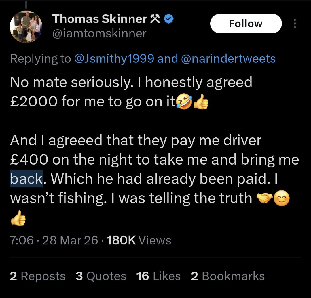 RosyDarling66's tweet photo. @PoliticoForYou He's still insisting they paid him 2k, he's also bragging that he managed to get £400 out of them for his driver. What a down to earth geezer he is needing a driver. 🙄 https://t.co/Iq8BC8HSxN
